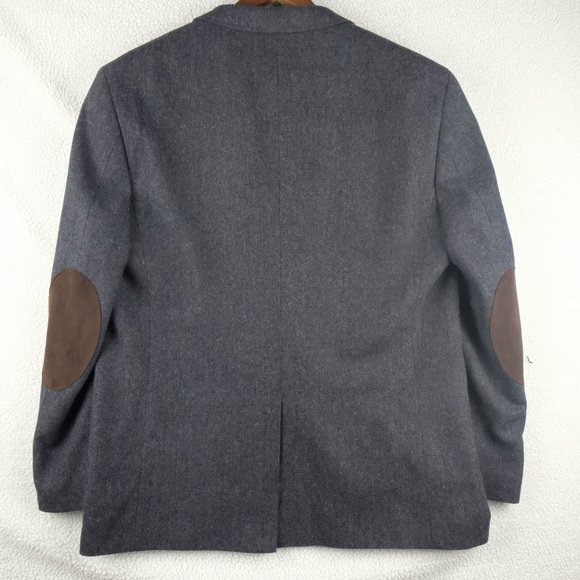 Bellissimo Blazer mens 46R Blue Herringbone Tweed Elbow Pads Two Button Vented - Picture 5 of 14